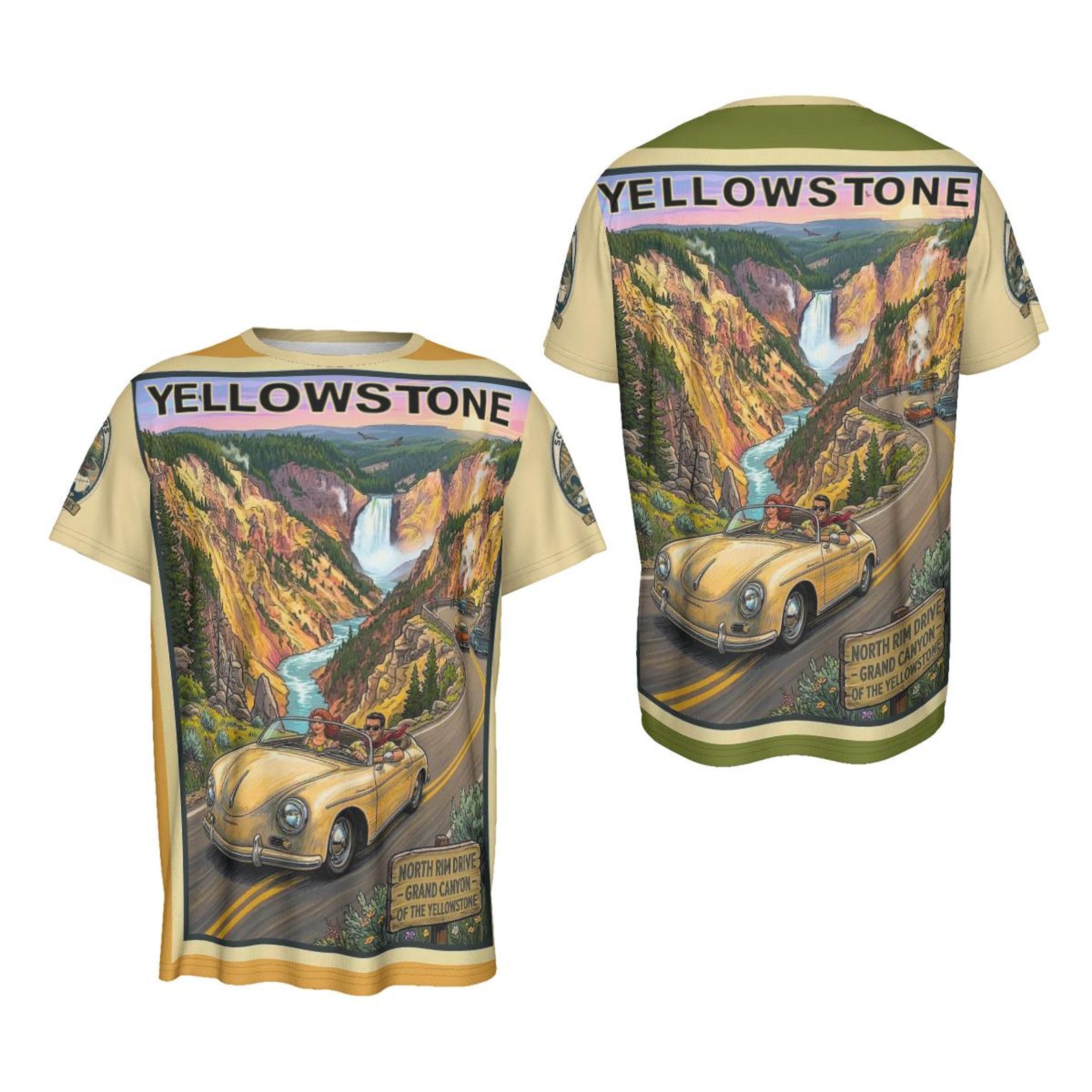 Yellowstone Porsche 356 Road Trip Shirt - Grand Canyon of the Yellowstone Vintage Travel Tee S