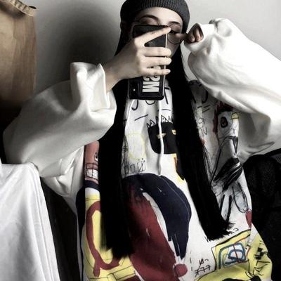 Mikiny nadměrných velikostí Dámské Harajuku Japonská mikina Streetwear Hip Hop Zimní Anime Graffiti Potisk Plus Velvet