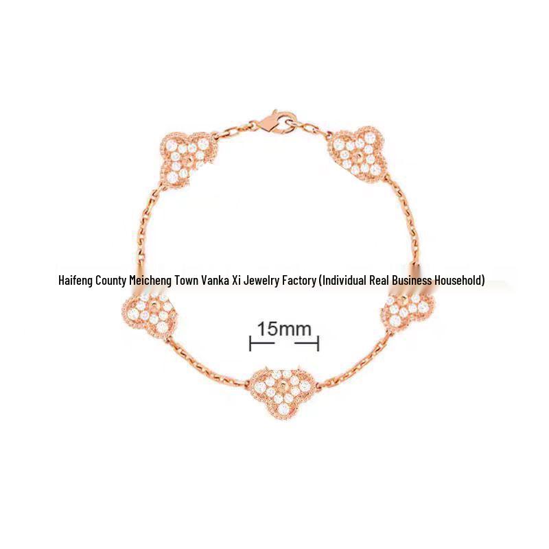 Bransoletka V Gold z Różowego Złota 18K z Koniczyną na Szczęście, Fioletowym Chalcedonem i Czerwonym Agatem dla Kobiet