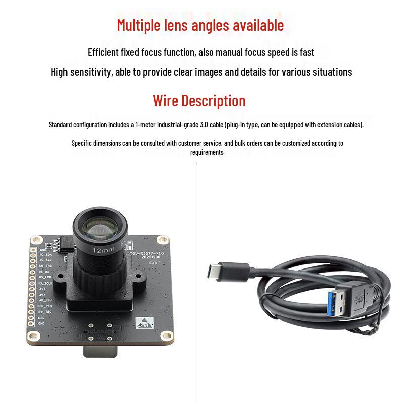 12MP USB 3.0 IMX577 HD 4K/60fps Camera Module for Industrial and Aerial Use, Driver-Free.