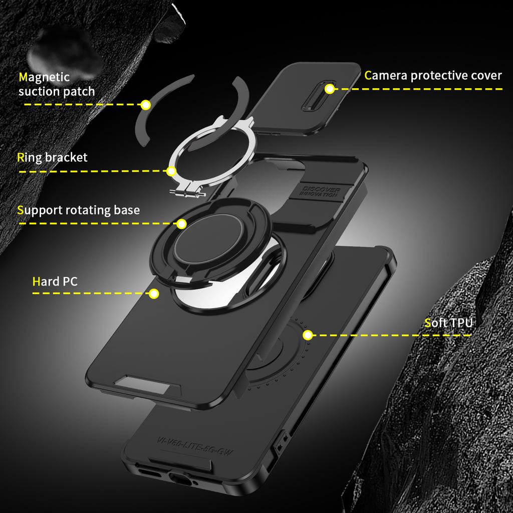 Magnetic Ring Stand Phone Case For VIVO V60 Lite 5G Slide Camera Lens Protection TPU Frame Hard Plastic Back Cover Fundas