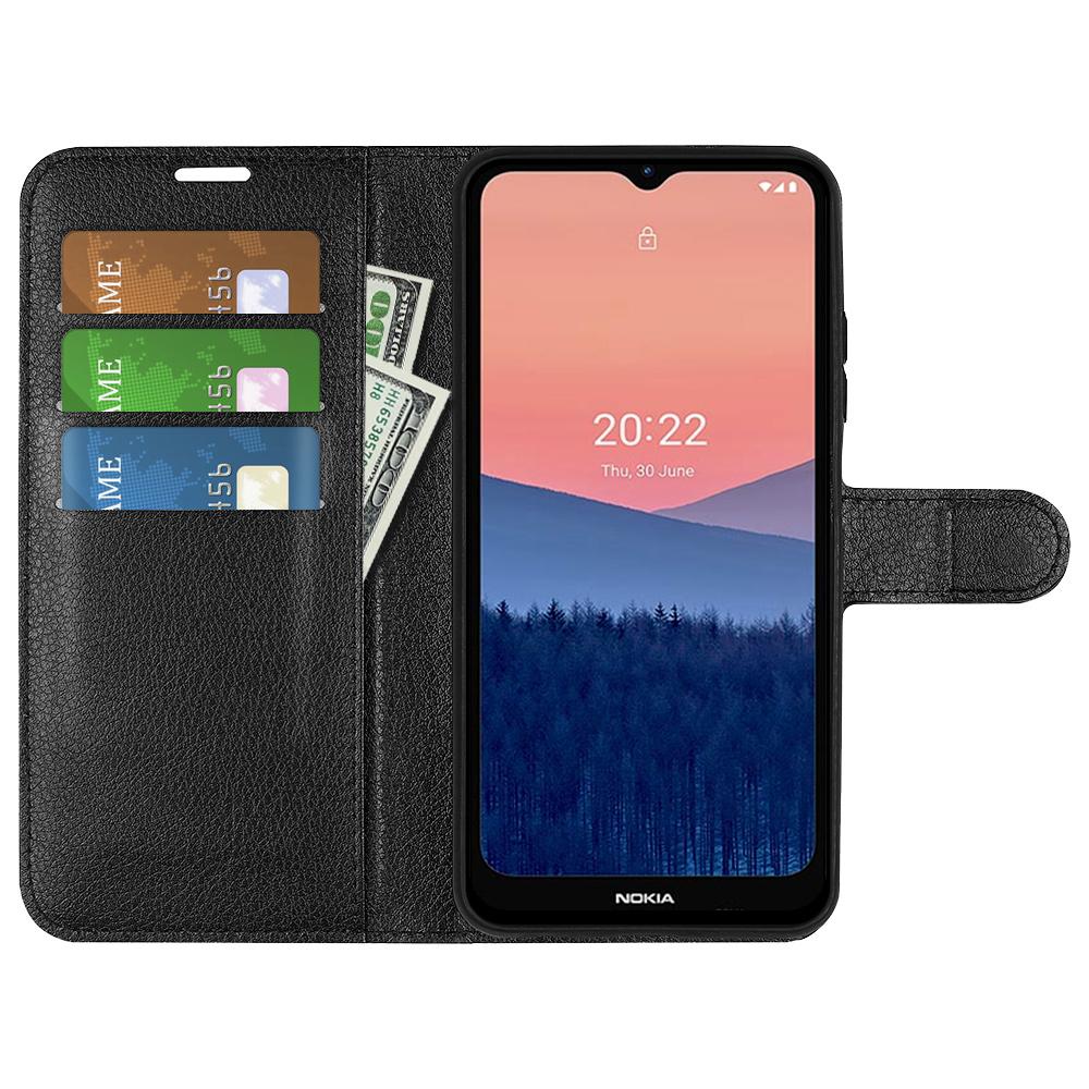 

For Nokia C21 Litchi Texture Flip Phone Cover Stand Wallet PU Leather+TPU Case Black