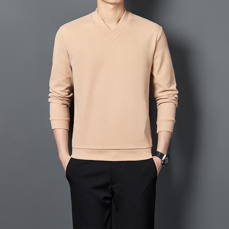 Men's V-neck Self-heating Long Sleeve German Velvet Shirt - Warm, Solid Color Autumn/Winter 2021