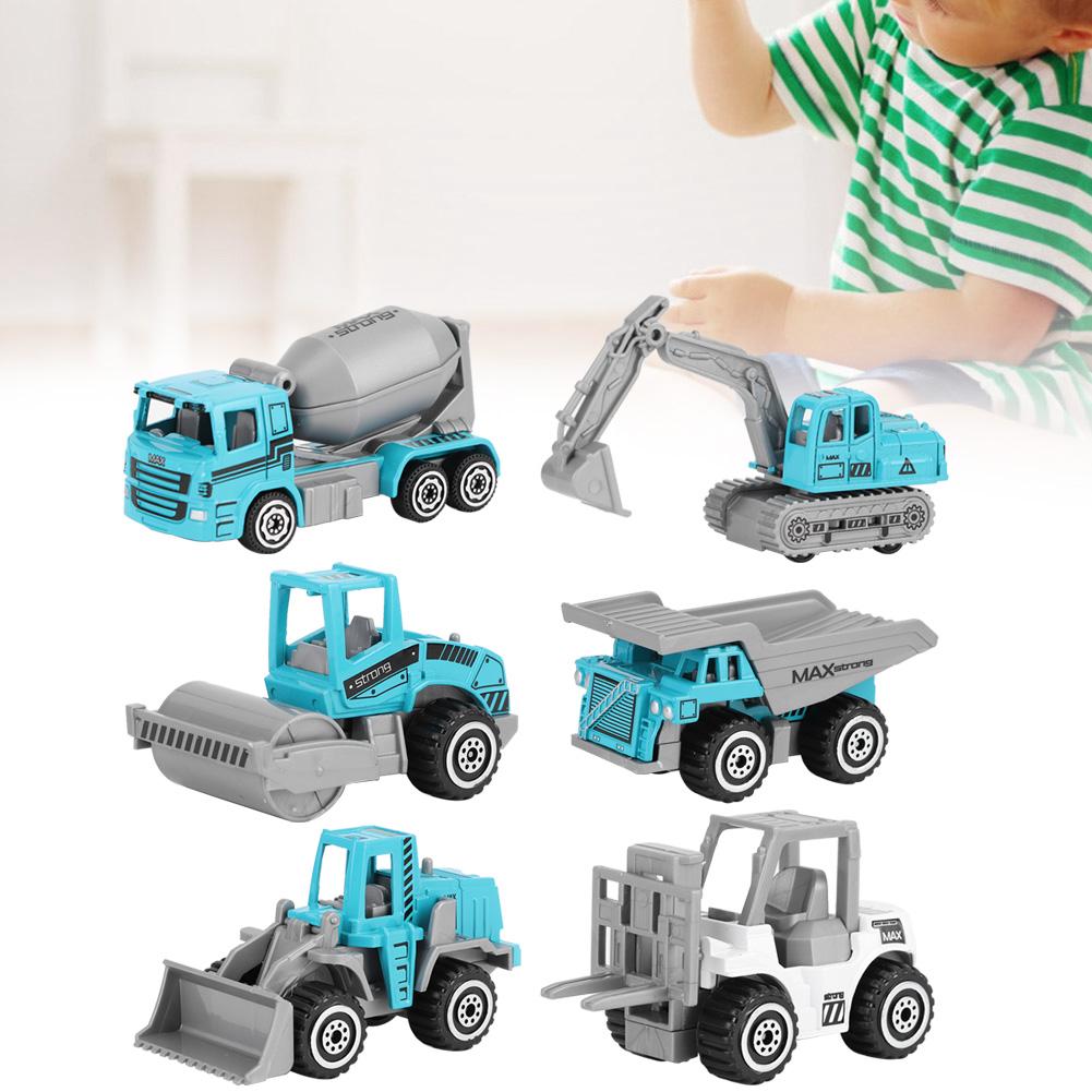 6pcs 1:64 Engineering Car Model Alloy Simulation Vehicle Car Model Children ToyA Style Blue
