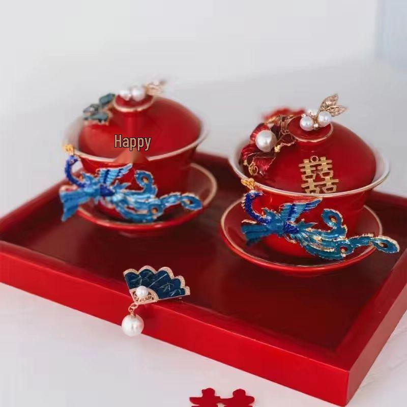 Tying the Knot Ceramic Wedding Tea Cups with Lids - DIY Handmade Decoration