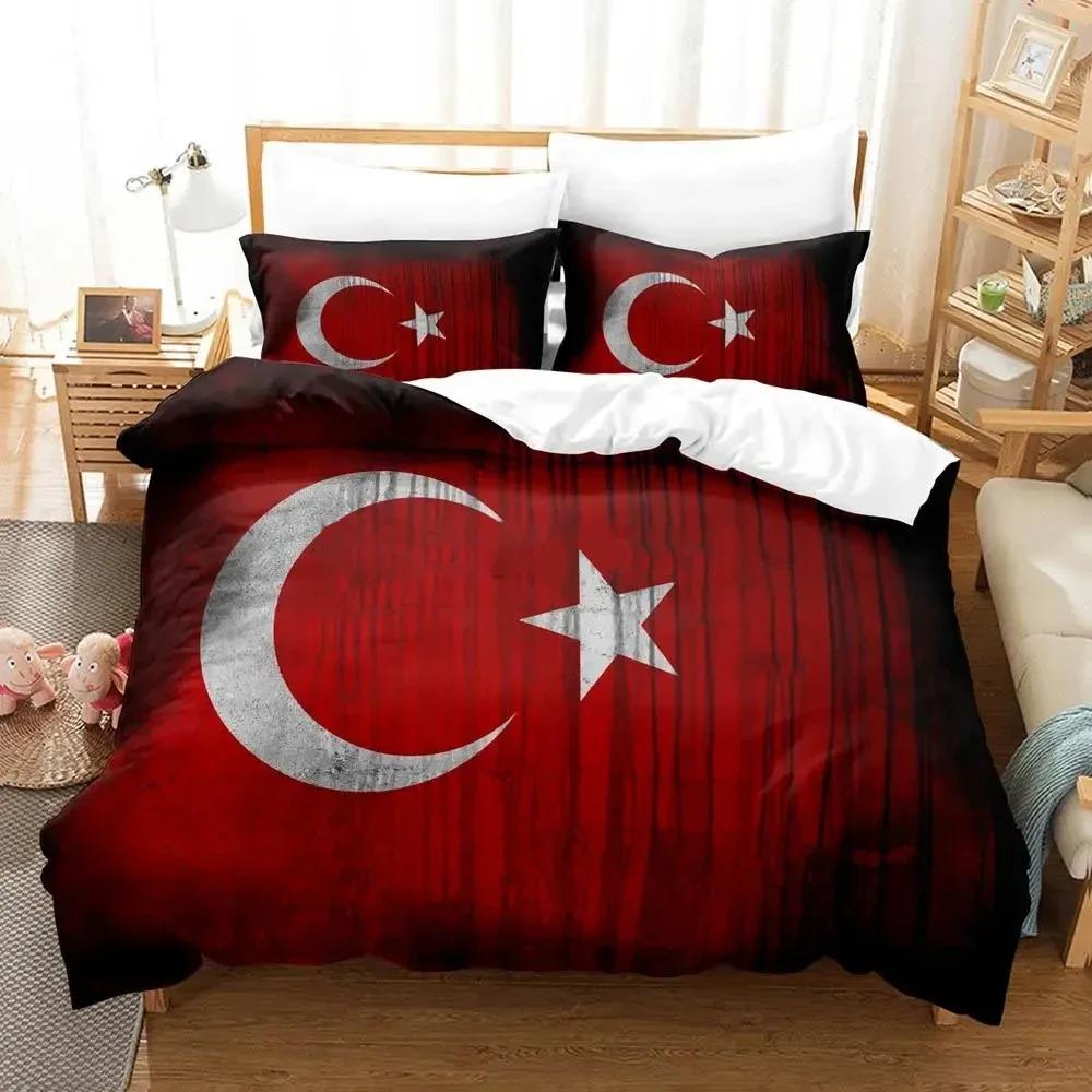 Al Bayrak Bettwäscheset mit türkischer Flagge, Bettbezug, Bettset, Bettbezug, Kissenbezug, Bettdecke, Kingsize-Bett, Queensize-Bett, Jungenbettwäsche für Erwachsene