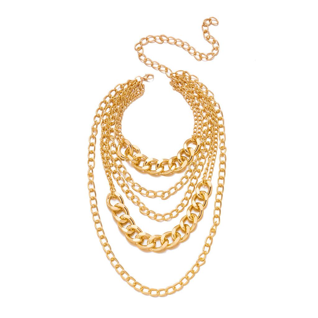 Collier Punk Géométrique Superposé Avec Chaîne Surdimensionnée Pour Femmes Et Hommes