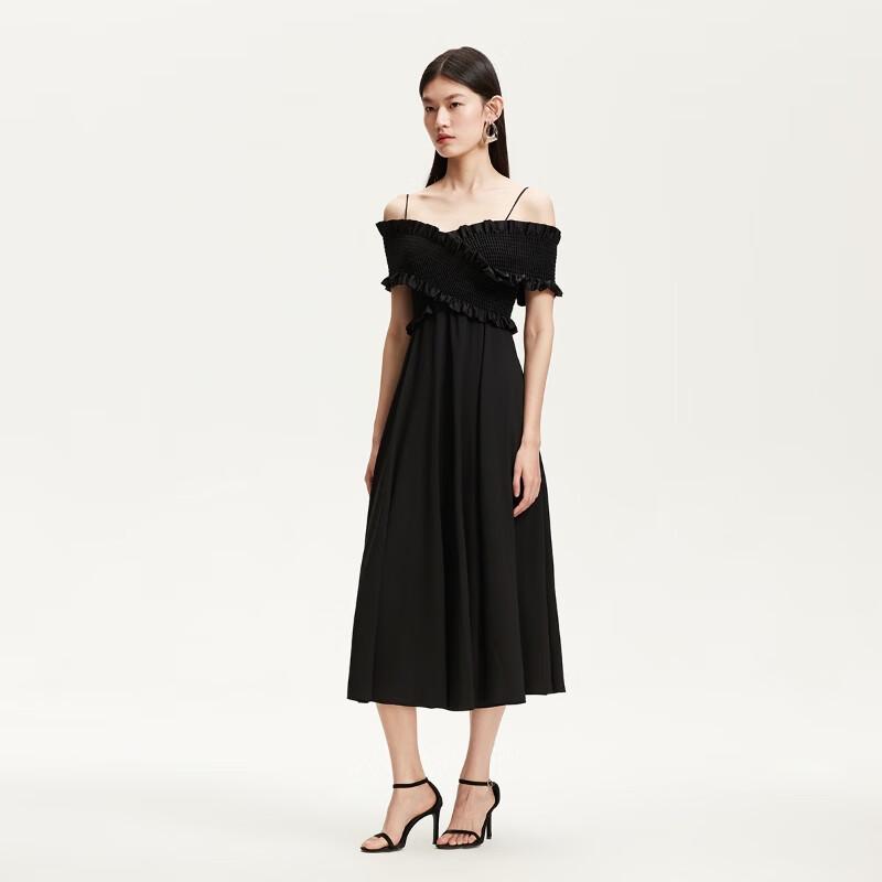 VEROMODA 2025 Summer Cross-Over Pleated Sleeveless Little Black Midi Dress