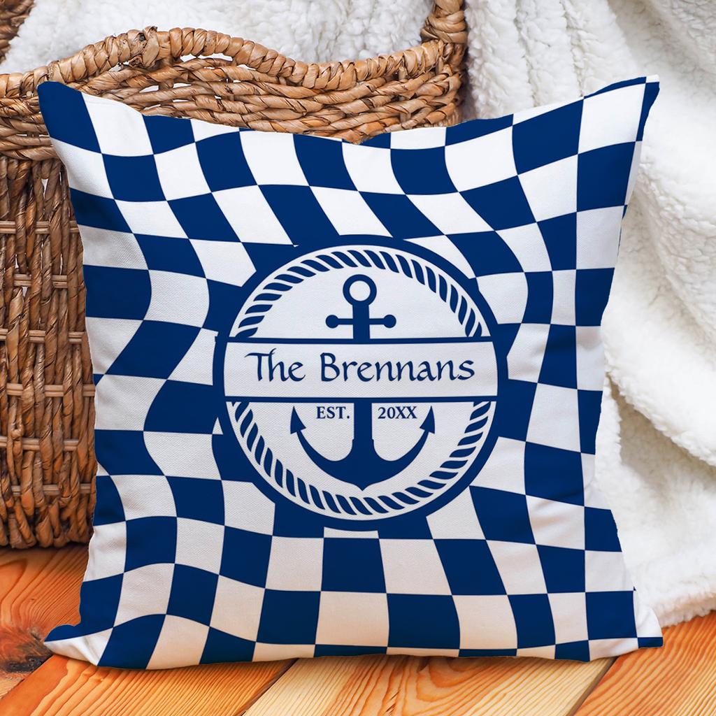 Custom Nautical Anchor Pillow Covers Personalized Boat Name Decorative Throw Pillowcases For Home Sofa Yacht Beach House Decor