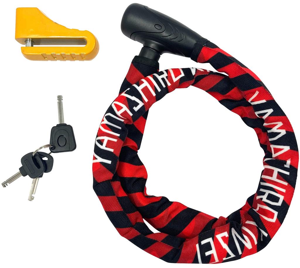 Yamashiro Motorcycle Yamashiro Disc Lock x Steel Link Includes 3 Common Lock, YKL-002 Lock, Red, 1200mm, 2-Piece Set, Keys, YKL002SLD-1200RD
