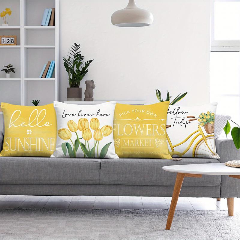Yellow Tulip Bicycle And Hello Sunshine Pillows Polyester Pillowcase, Sofa Decorative Cushion Cov Headboard Pillow