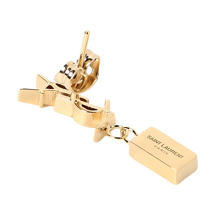 Saint Laurent Logo Pattern Brass/Glass Single Earring Women earrings Gold 746624Y1526