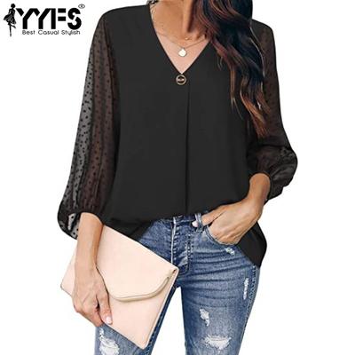 Women's Fashion Casual Summer Spring Polka Dot Print 3/4 Sleeves V-Neck Blouses & Shirts