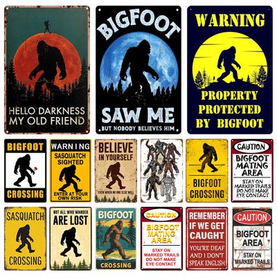 Vintage Bigfoot Crossing Metal Wall Decor, Warning Bigfoot Area, Tin Signs, Retro Decorative Stickers, Home Decor, WY288