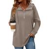 Women's Solid Color Zipper Drawstring Pocket Pullover Top Sweatshirt