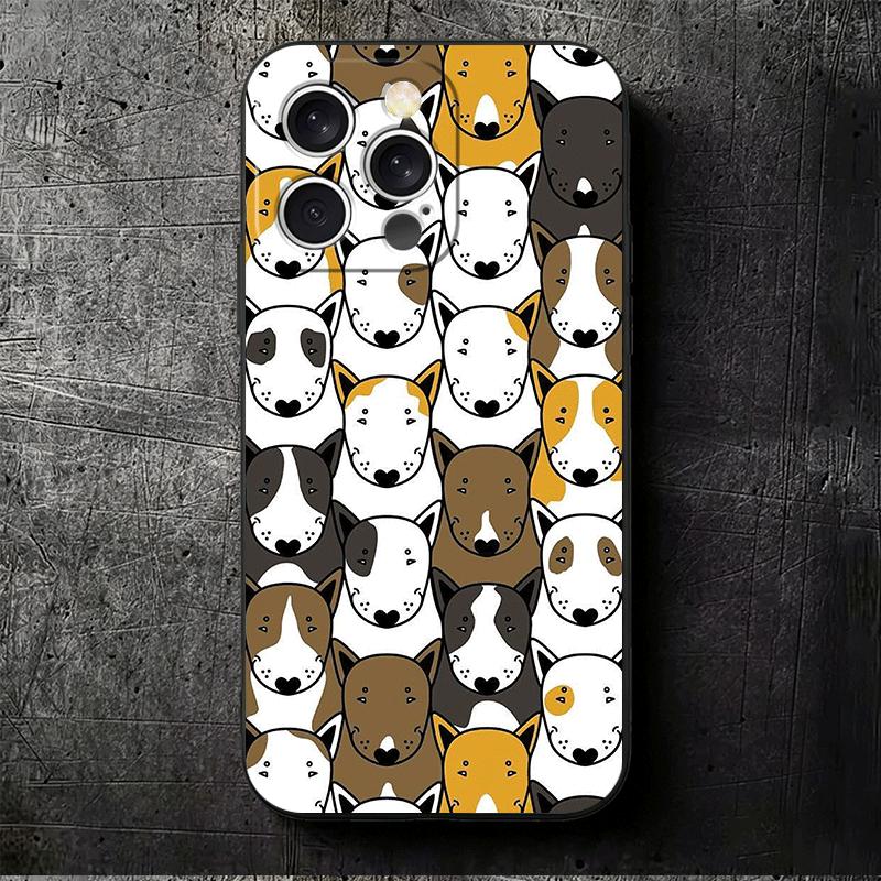 Bull Terrier Dog Cute Puppies Soft Phone Case for iPhone 16 16E 17 Air 15 Pro Max 14 Plus 13 Mini 11 12 7 Black Cover Back Shell