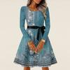Women's Casual Fashion Long Sleeve  Vintage Long Dresses
