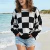 2026 New Plaid Knit Round Neck Women's Sweater - Loose, Versatile Long Sleeve