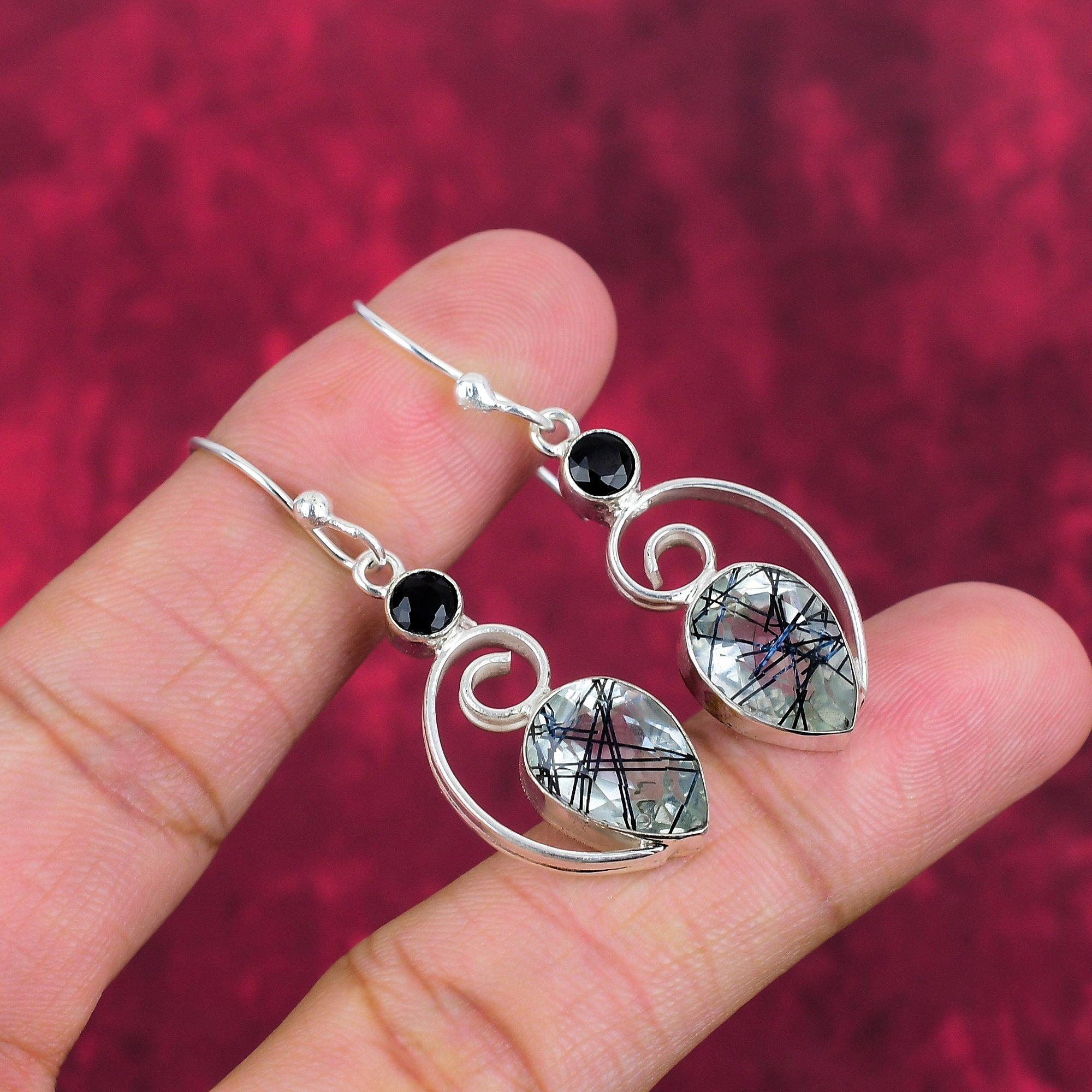 

Черный рутил, серьги с черной шпинелью, драгоценные камни, серьги ручной работы из цельного серебра 925 пробы, ювелирные изделия последнего дизайна 1.97 Inches чёрный