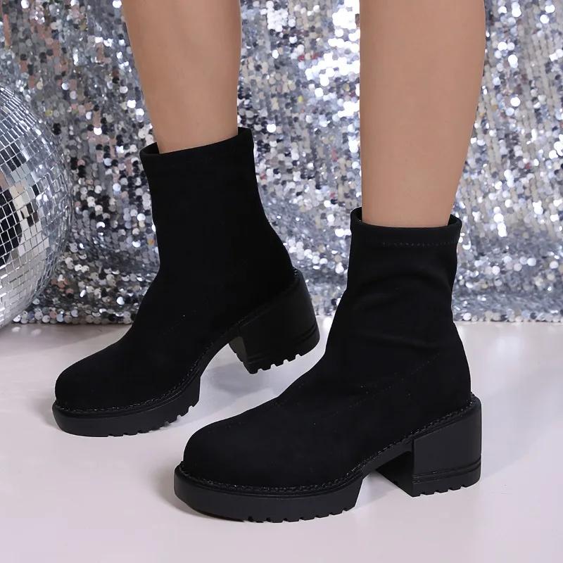 Fashion Women's Boots 2024 Winter New High Heel Black Shoes Platform Women Ankle Boots Comfortable and Elegant Versatile Ladies Shoes