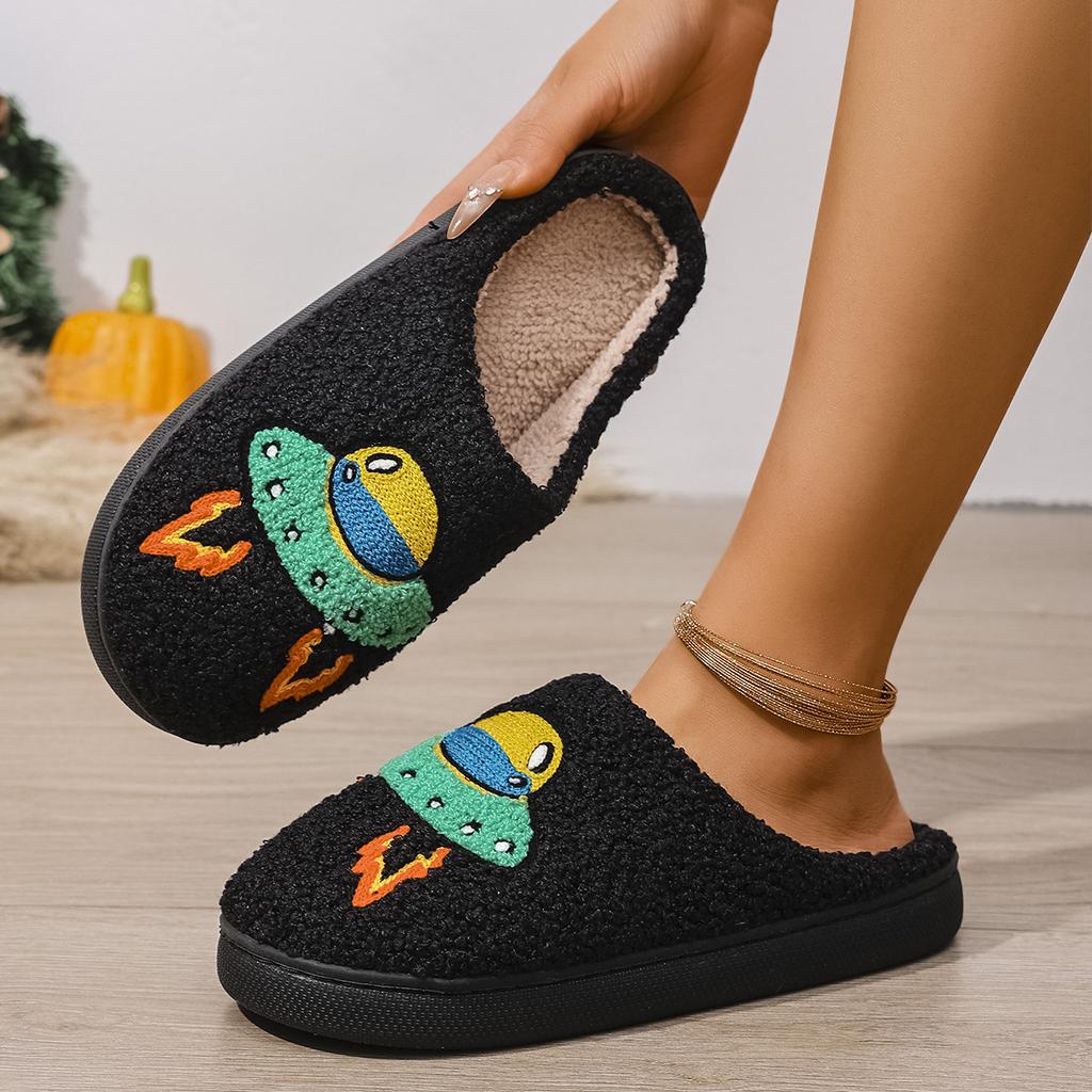 Fashion Platform Fluffy Slippers Women House Plush Cartoon Cowboy Designer Winter Shoes Girls Flats Home Fashion Footwear Large Size