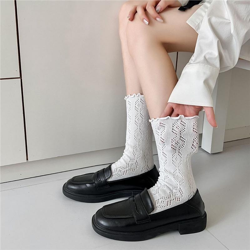 Women's Mid-Calf Ruffle Mesh Socks - Japanese & Korean Style
