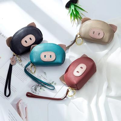 Gerçek Deri Karikatür Cüzdan Kimlik Kredi Bankası Kartvizitlik Domuz Madeni Para Kese Clutch Kulaklık Çantası Cep Kadın Kadınlar İçin