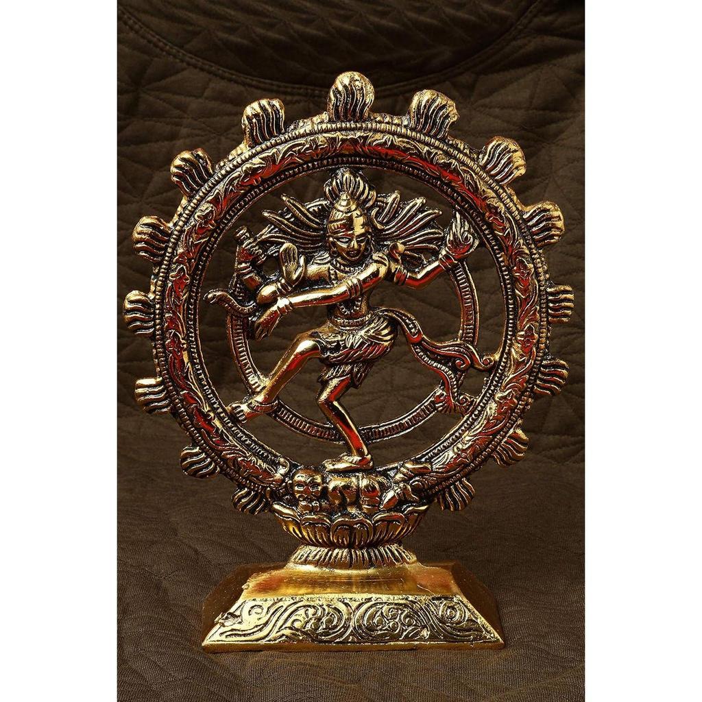 Metal Lord Shiva Dancing Natraj Statue Decorative Showpiece - Gold (19 X 15 X 4 CM) for Enhanced Home Décor & Vastu, Antique Lord Shiva