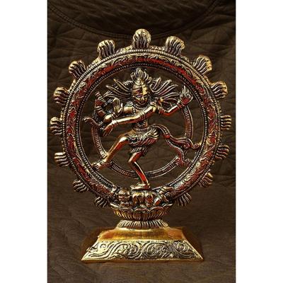 Statua Decorativa in Metallo Lord Shiva Danzante Natraj - Oro (19 x 15 x 4 CM) per Arredamento Domestico Migliorato & Vastu, Shiva Antico