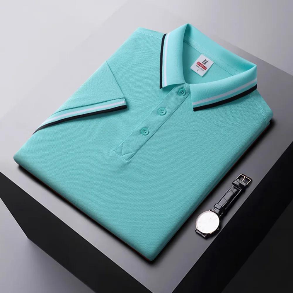 Summer Ice Silk Polo Shirt High-End T-Shirt Solid Color New Half Sleeve Non-Marking Casual Lapels Business Thin Menswear