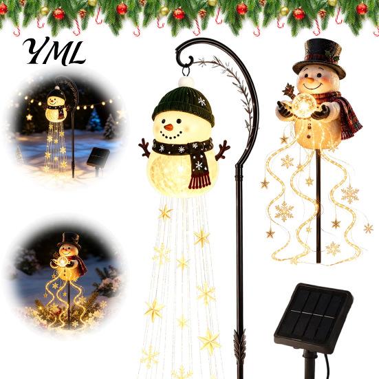 Resin Landscape Lighting for Courtyard Solar Snowman Water Fountain Garden Light, Glowing Yard Lamp with Magic Accents Terrace Effect, Outdoor Statue