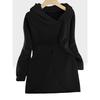 Women's Long Sleeved Casual Black Hooded Jacket Sweatshirt with Front Pocket Zipper Hoodie