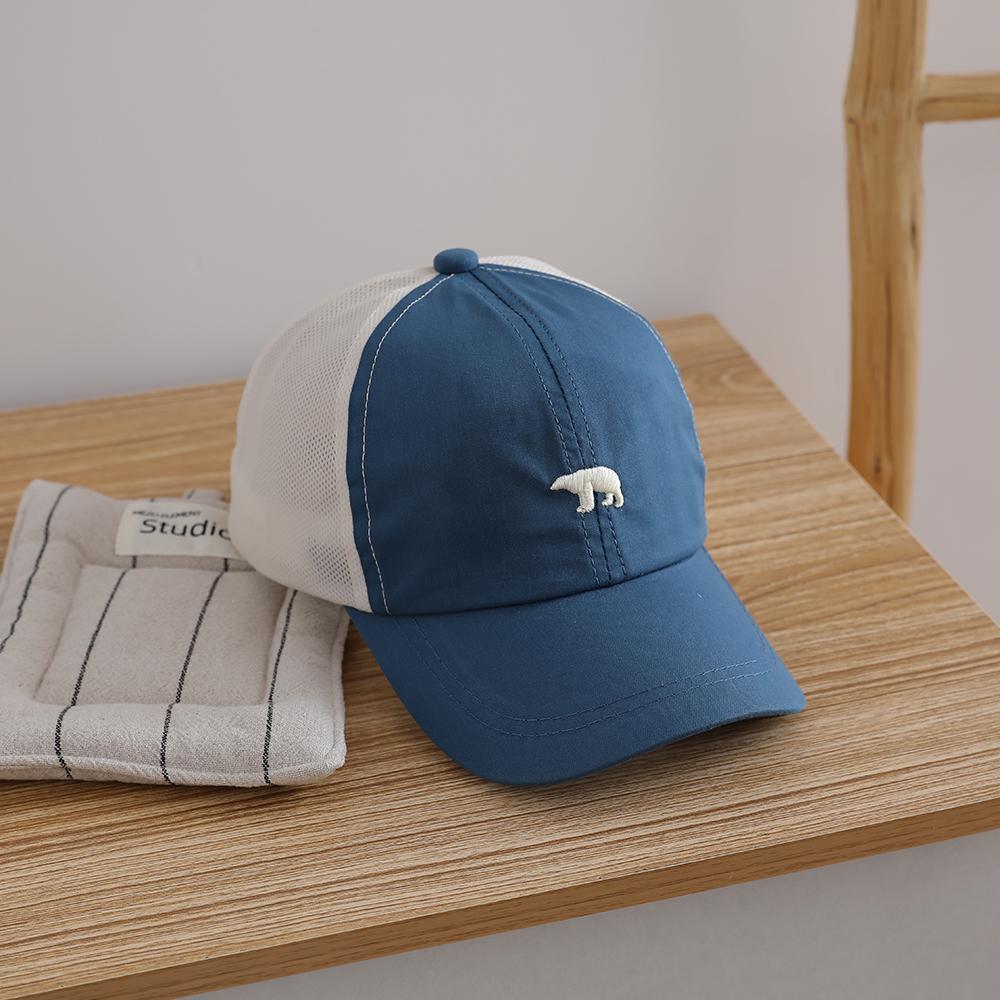 Solid- Embroidered Polar Bear Quick-Drying Baseball Cap for Summer, Breathable Mesh Children's Sun Protection Hat