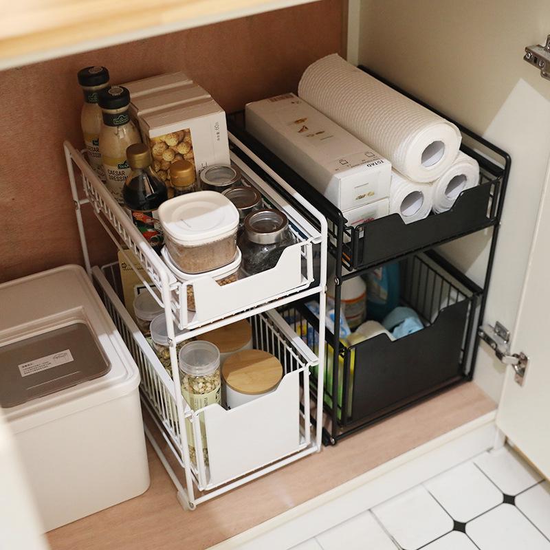 Étagère de Rangement de Salle de Bain à Tiroirs Double Couche