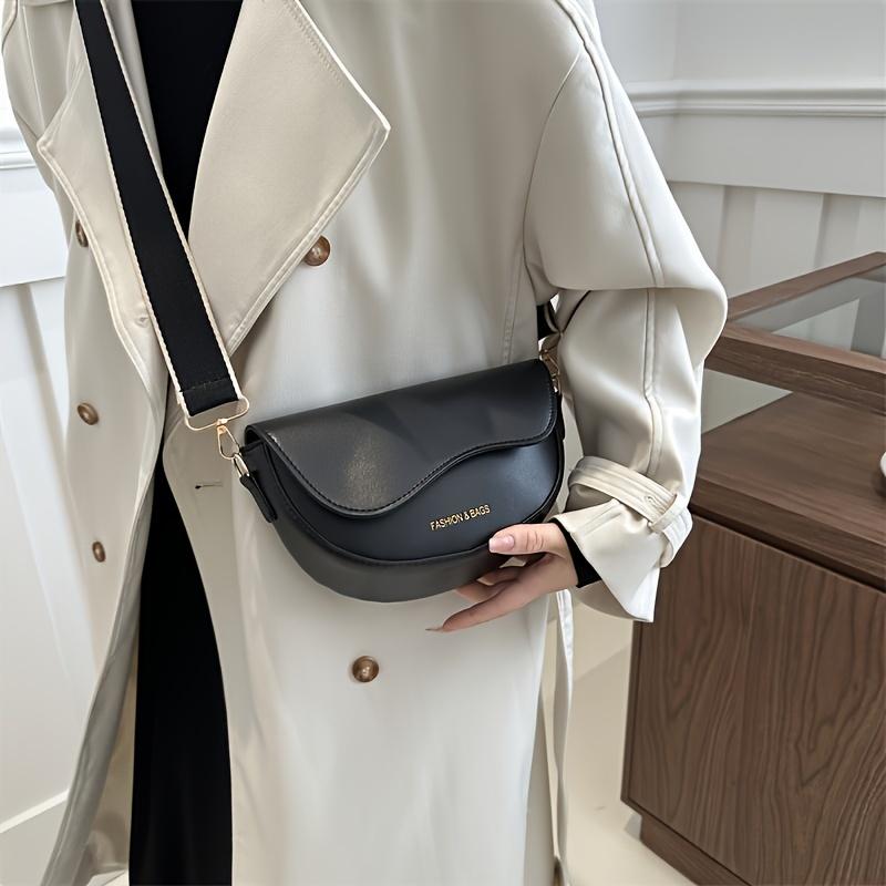 One Women's PU Fashion Saddle Bag Small Bag with Wide Shoulder Strap and Cover Closure Single Shoulder Crossbody Bag