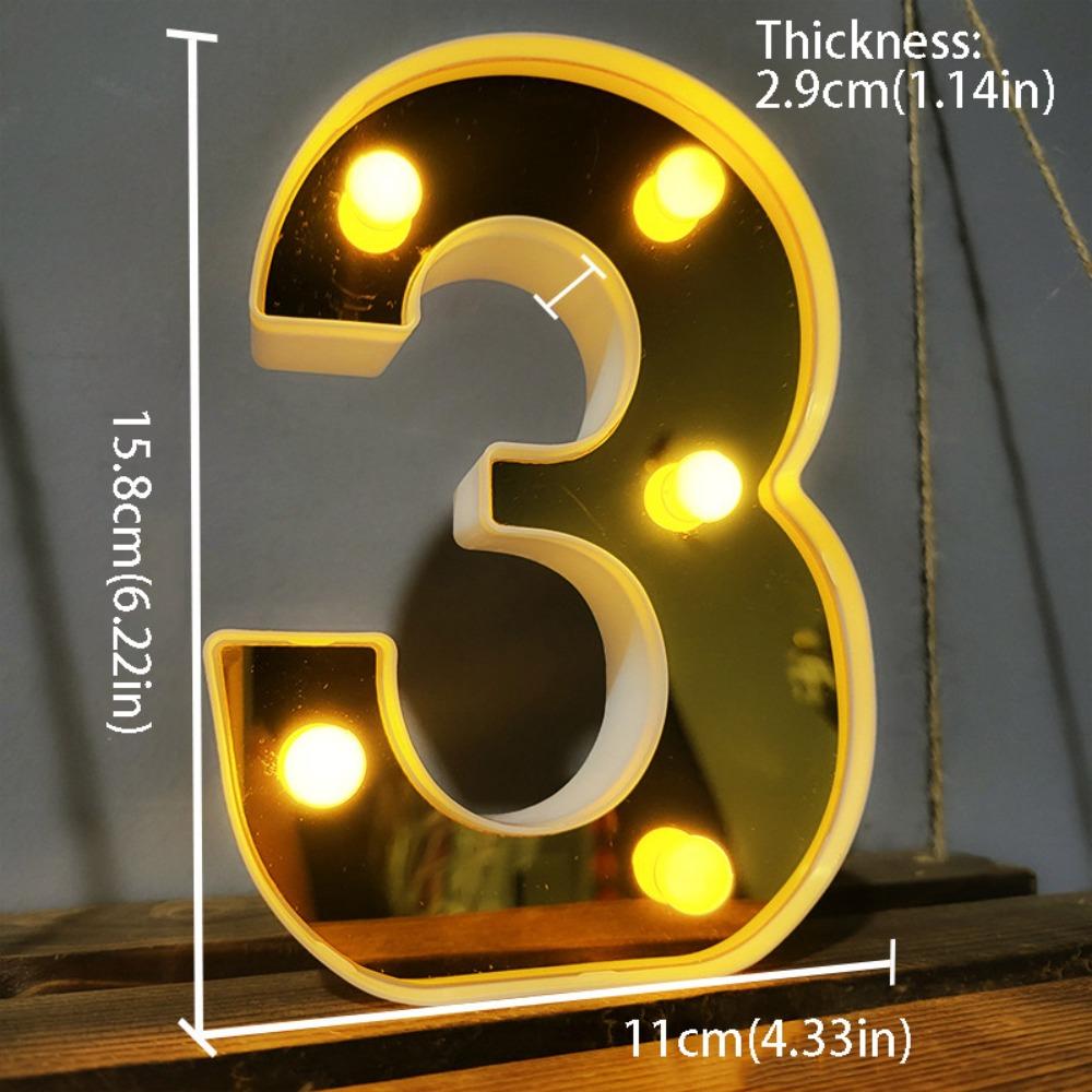 Gold 16CM Letters Lights Creative Mirror-Shaped Golden Numbers Led Lights Battery Powered Luminous Atmosphere Lamp