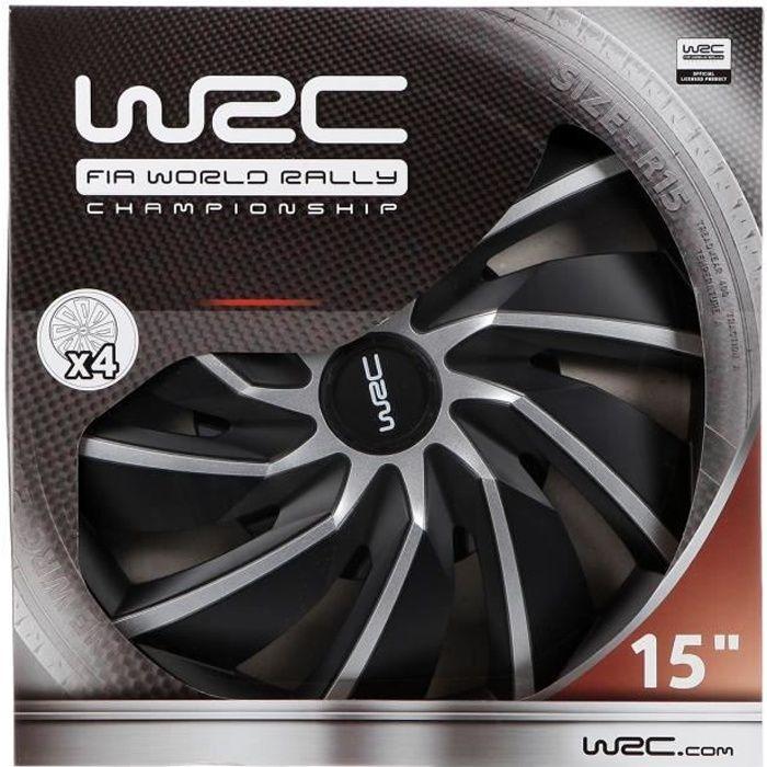 Lot de 4 enjoliveurs Bi-couleur gris &amp; noir 15 pouces - WRC - TURBO - Look racing - Fixation simple et rapide par clips