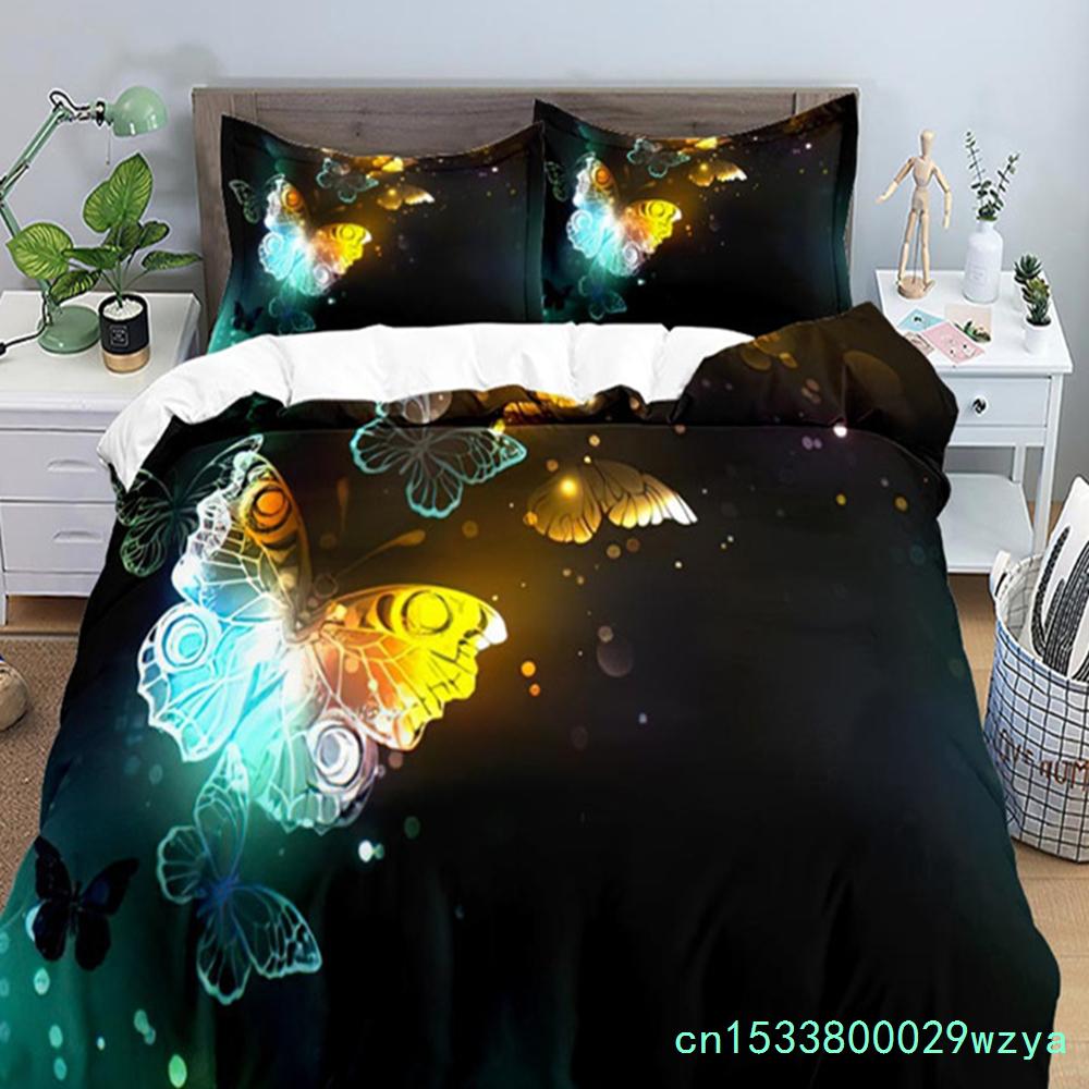 3D Bunter Schmetterling Bettbezug Natürliches Blumen- und Schmetterlingsmuster Bettwäscheset für Mädchen Frauen Mikrofaser mit Kissenbezügen