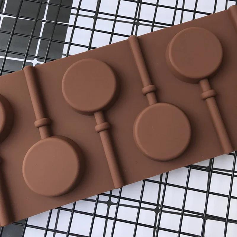 5/6 Holes Reusable Silicone Round Lollipop Mold Soap Lollipops Chocolate Decoration Stencil Confectioners Baking Tools Supplies