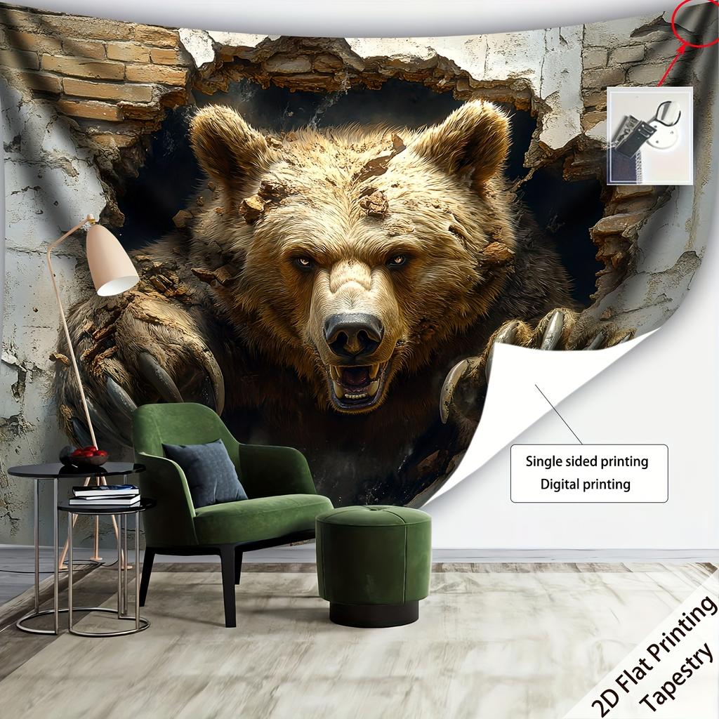 1Pc Wild Bear Tapestry Wall Hanging, Decorative Fabric Poster for Bedroom, Living Room, Dorm & Home Decor