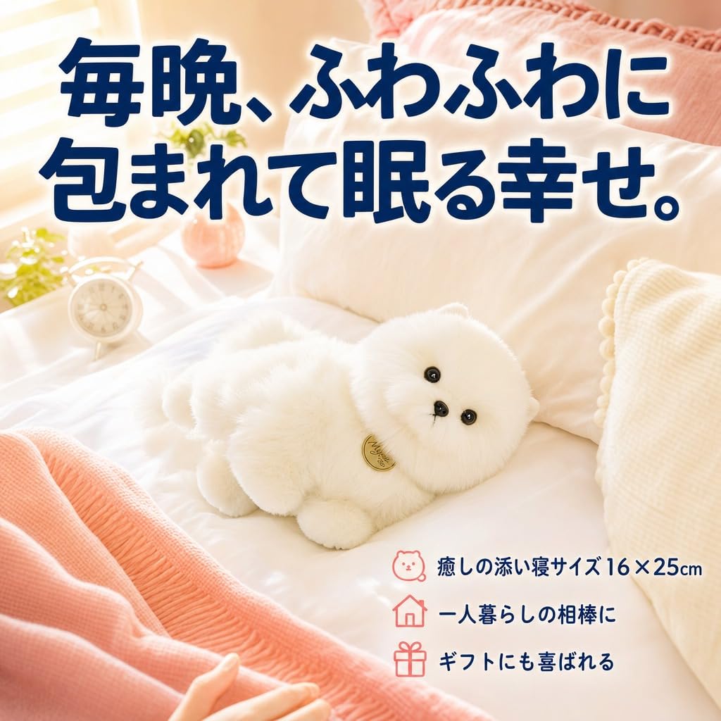 Hyack Pomeranian Plush Toy Dog, Cute Dog Plush, Huggable Animal Pillow, Fluffy, White [Parallel Import]