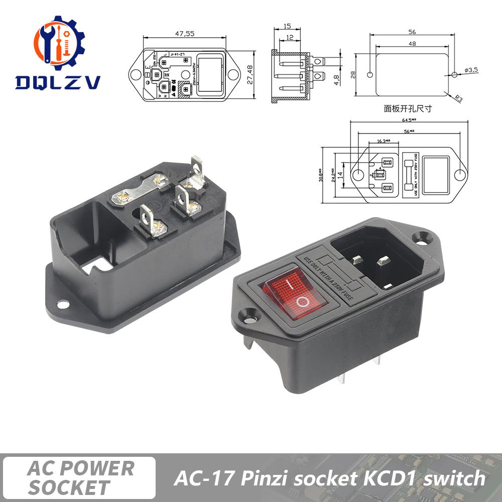 Inlet Plug Pin Connector 3 Pin IEC320 C14 Electrical Socket LED 250V Rocker Switch Brass 10A Fuse Computer Mount Accessories