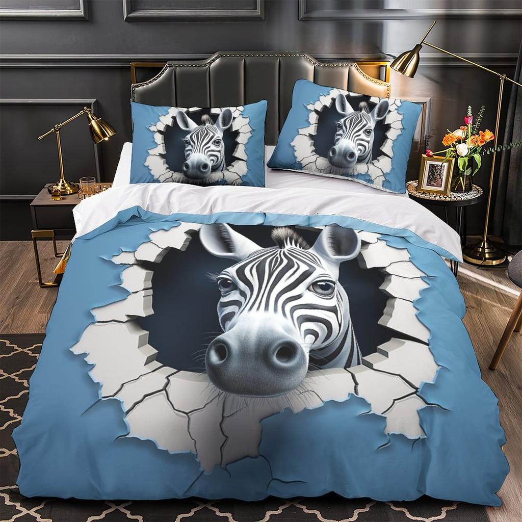 3D Cartoon Animal Bedding Set Kid Boys and Girls Teens Duvet Cover Pillowcases 2/3pcs for Single and Double Bed Birthday Gifts