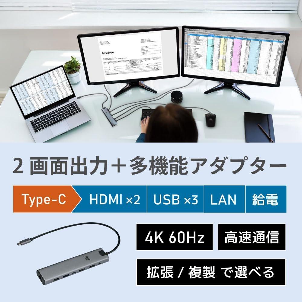 RATOC Systems Dual Display Adapter USB-C Docking Station with 4K 60Hz HDMI PD Pass-Through Gigabit Ethernet LAN and USB Hub RS-UCHD2-PHLA