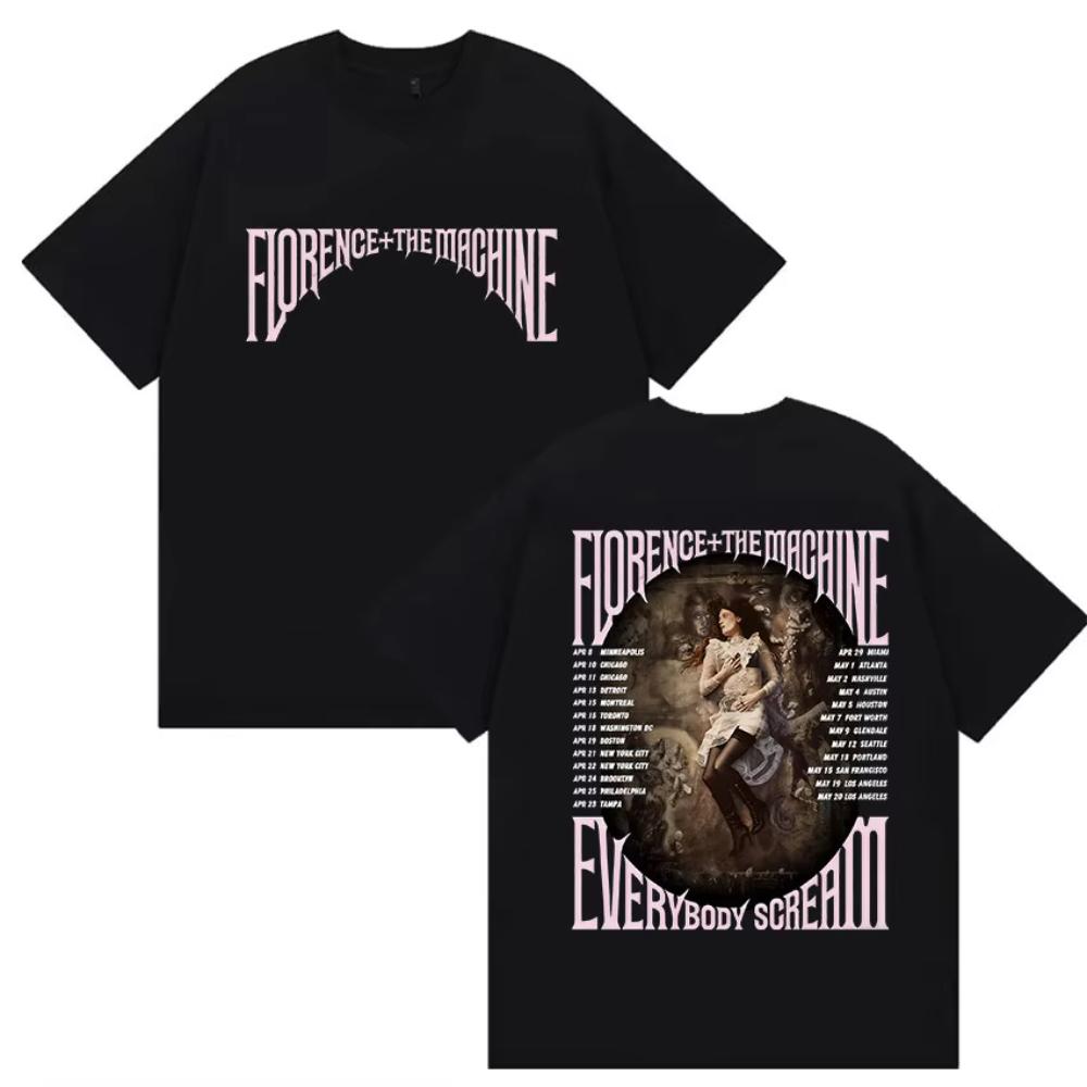 

Florence The Machine Everybody Scream Tour Graphic TShirts Unisex Women Vintage Harajuku Oversized Cotton TShirt Streetwear S