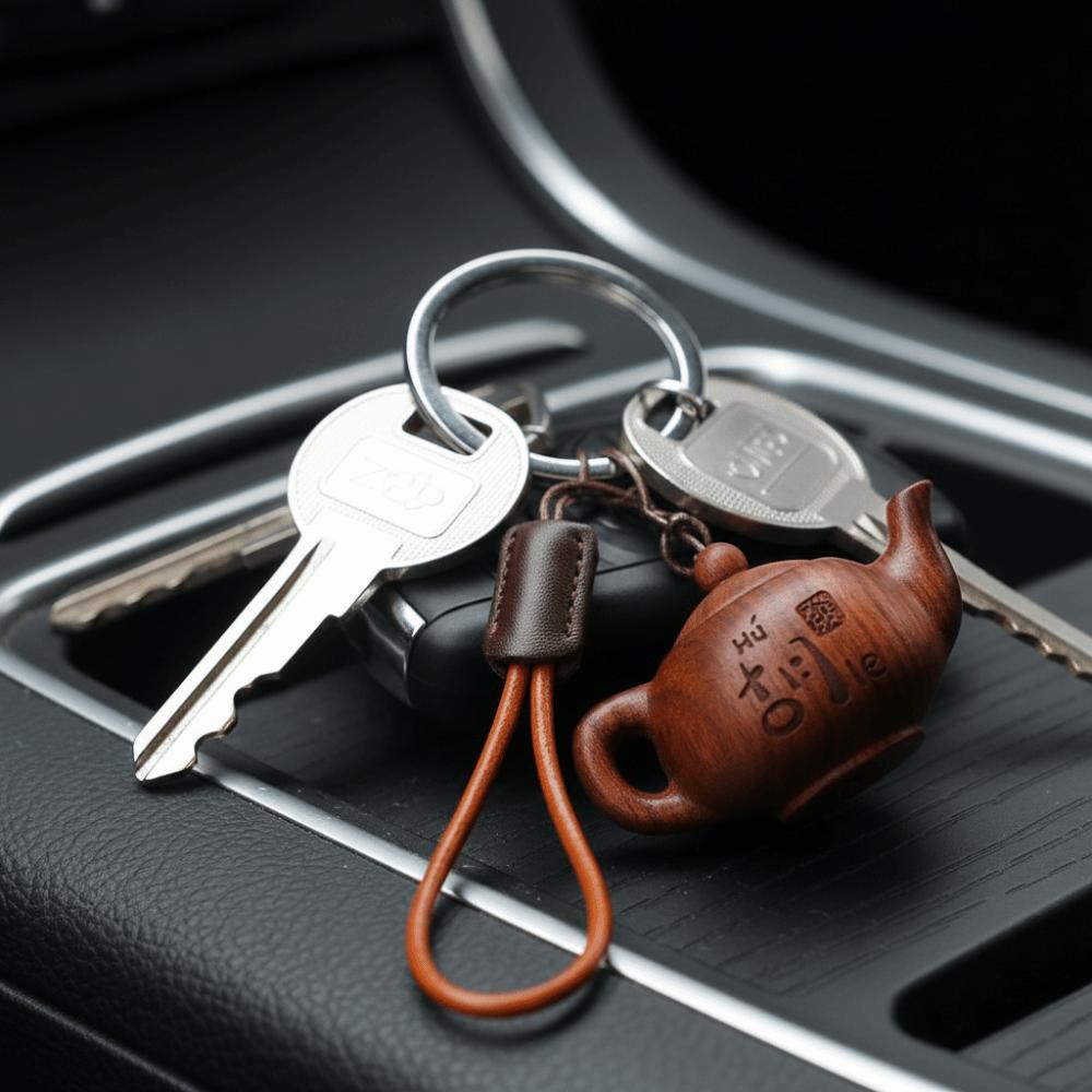 Handmade Cat Paw Clicker Wooden Fidget Key Ring Bag Pendant Sandalwood Figurine Key Chain Car Key
