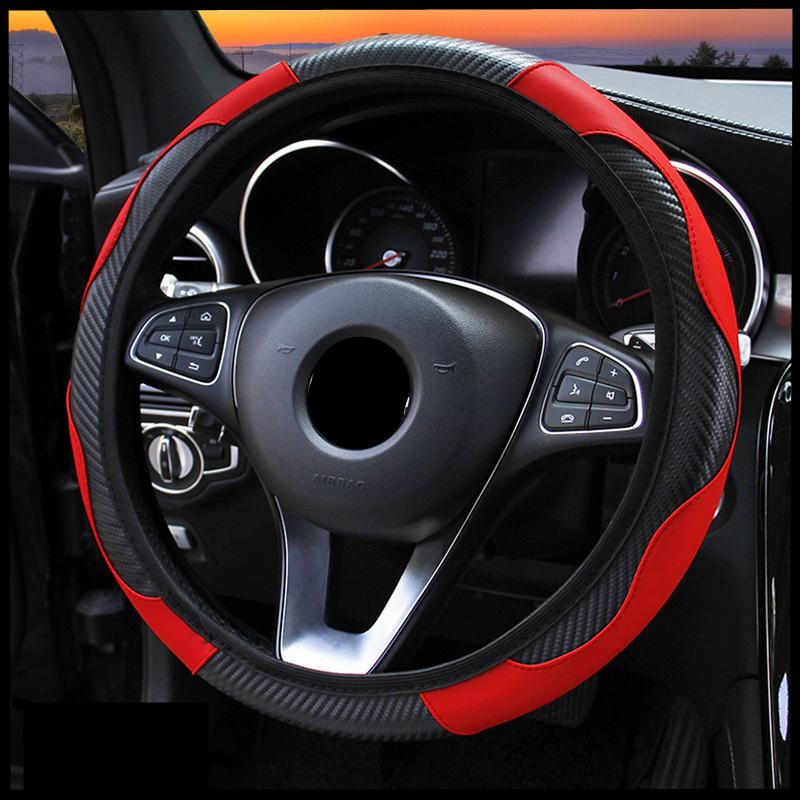 6 Colors Car Steering Wheel Cover Breathable Anti Slip PU Leather Steering Covers Suitable Auto Decoration Carbon Fiber