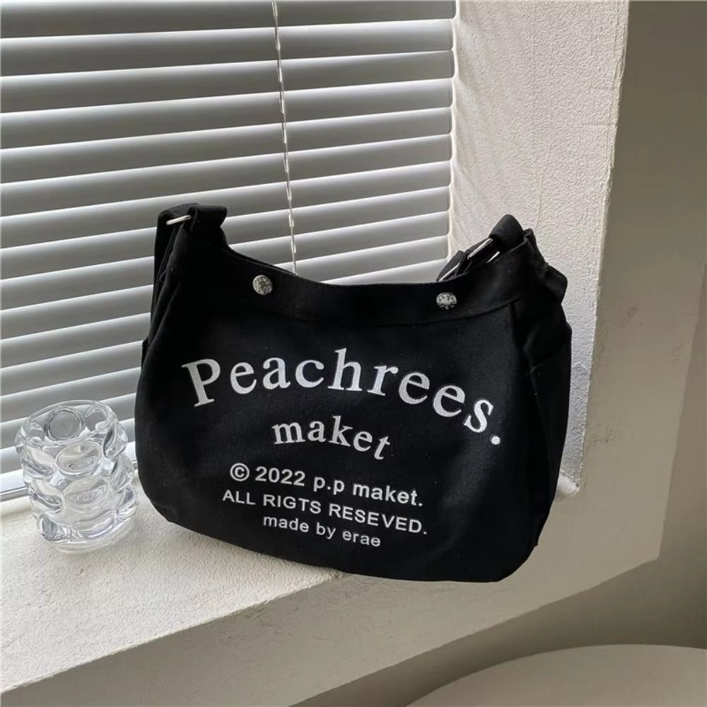 Large Capacity Letter Canvas Underarm Bag Korean Style Simple Handbag  Outdoor