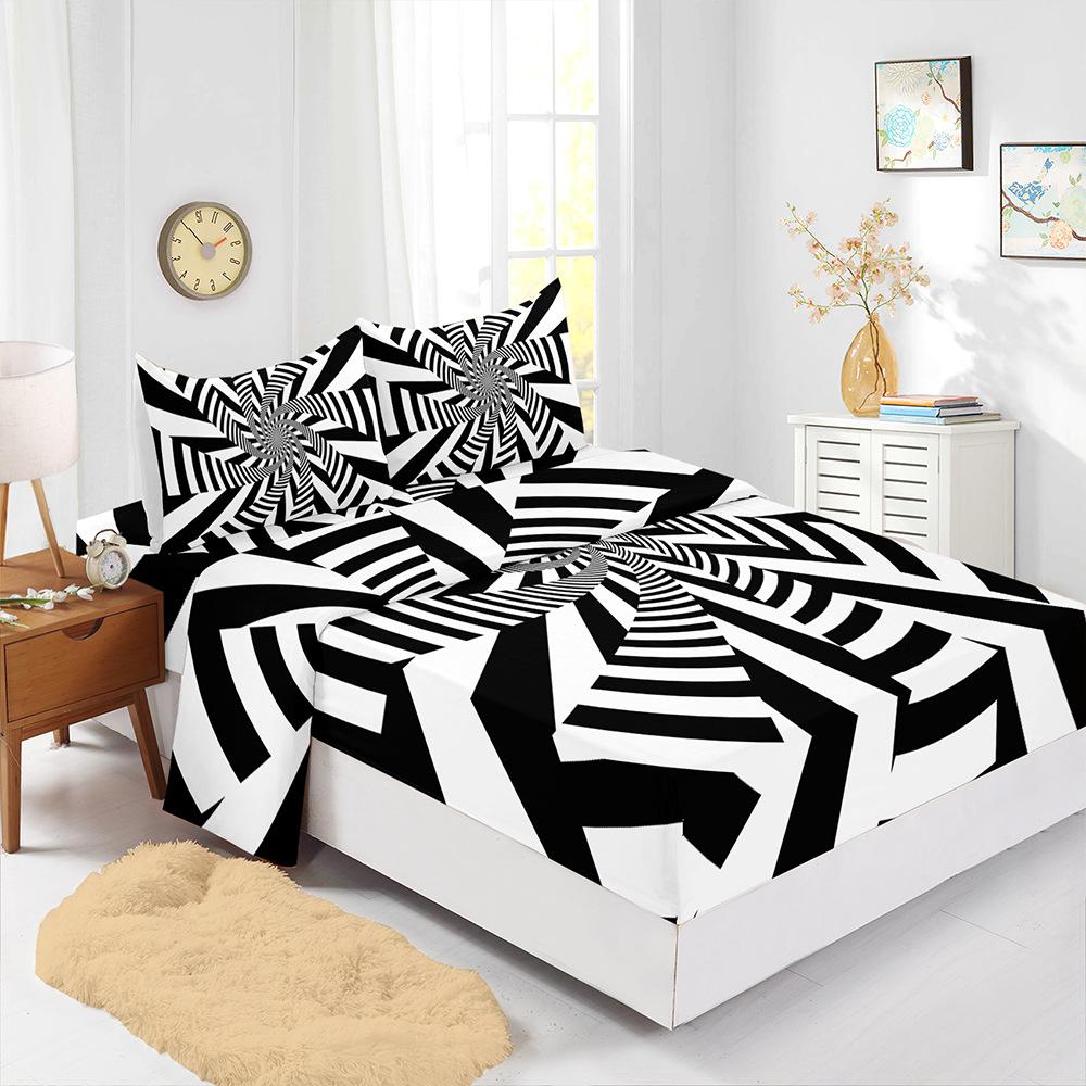 Vierteiliges Matratzenset 3D-Grafikmuster 3D-Digitaldruck-Set Matratzenschutzbezug
