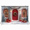 Mocsicka Christmas Photography Backgrounds Xmas Tree Decor Family Festival Party Photo Backdrops Winter Snow Door Pattern Banner